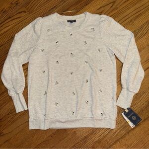 NWT Medium Democracy Pearl Rhinestone Embellished Sweatshirt in Oatmeal Gray MED